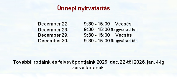 Ünnepi nyitvatartás - Gyorsjogsi - Nagyvárad tér